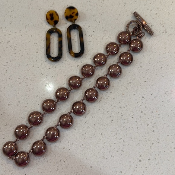 J Crew tortoise earrings & JC Glamrock necklace - Picture 3 of 4